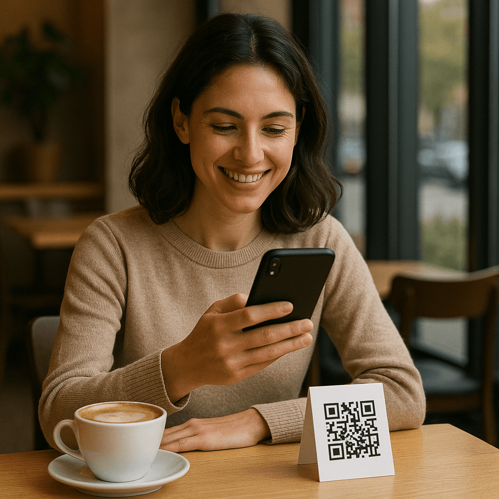 QR Masam kullanan kadın